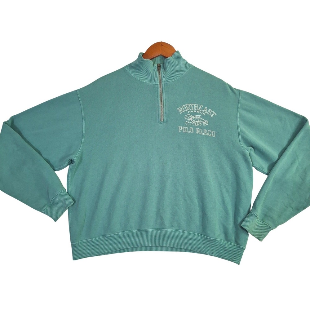Polo Ralph Lauren Northeast Harbor 1/4 Zip Sweatshirt Womens Large Green Teal